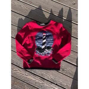 Petite Sophisticate Vintage Red and Blue Lighthouse Knit Sweater Size Small